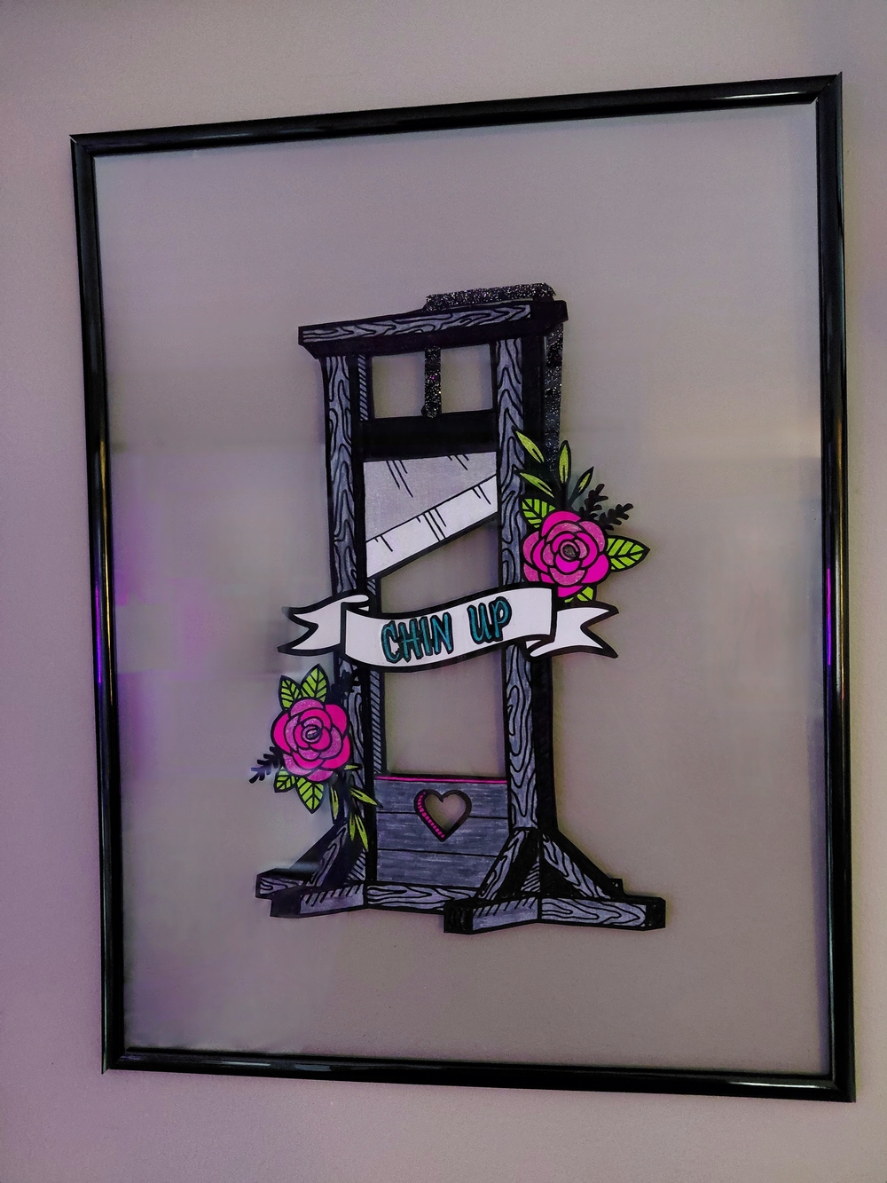 Chin Up Guillotine Art Print with Pink Florals